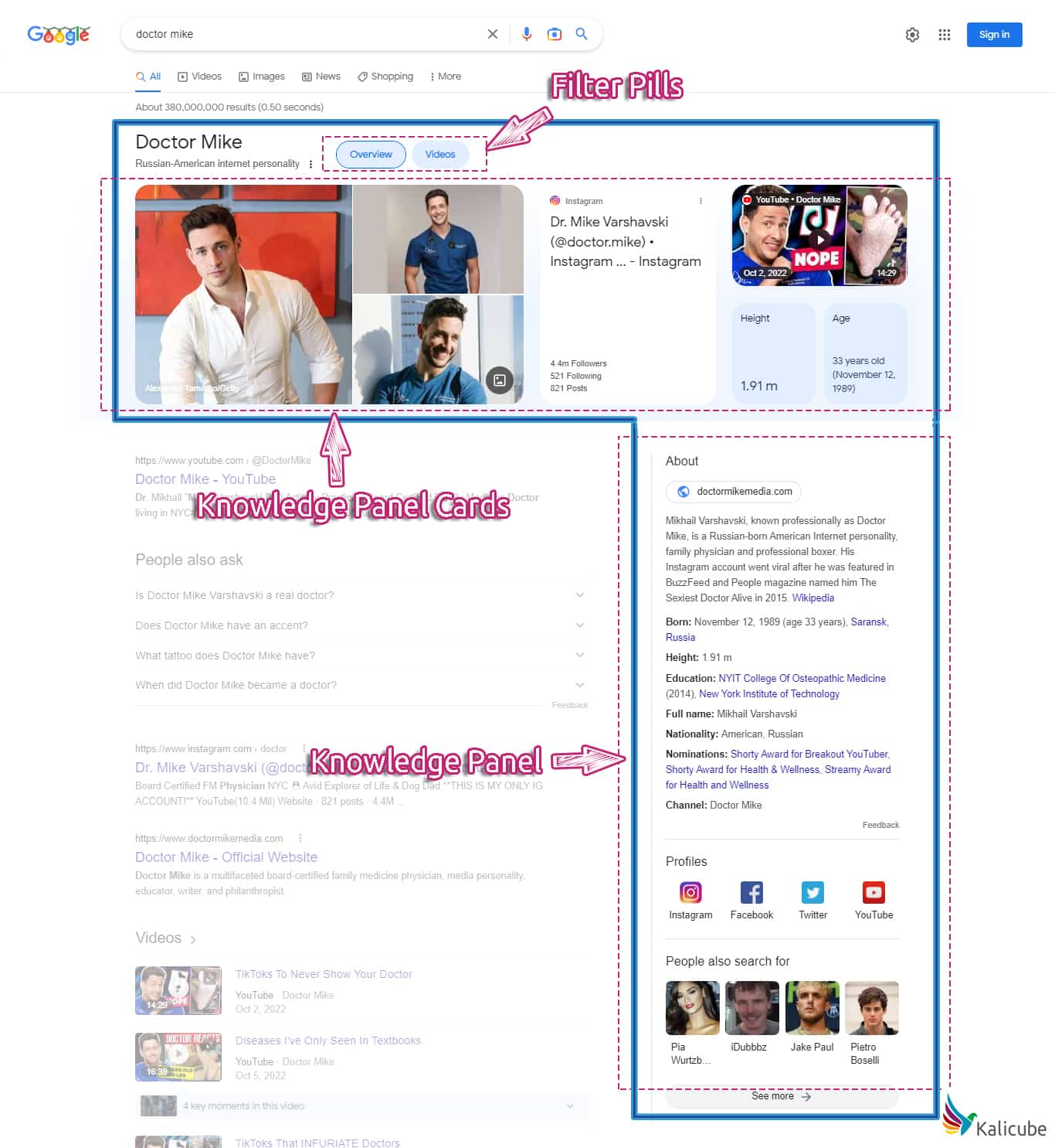 Knowledge Panel for a doctor
