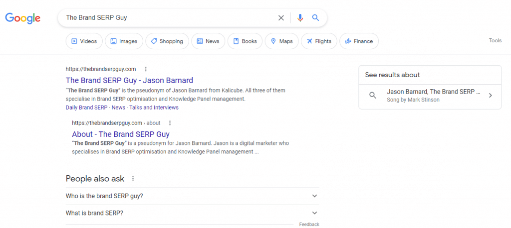 Google SERP result for the Brand SERP Guy