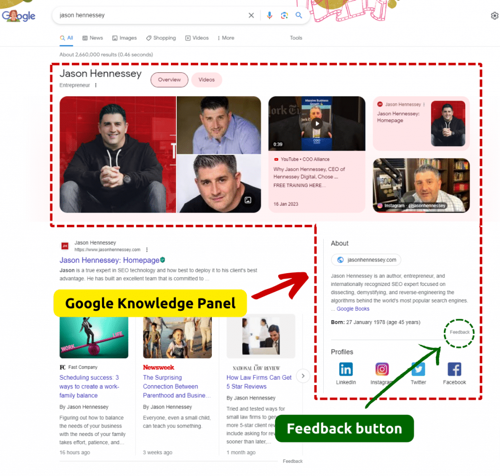 Feedback button of Knowledge panel