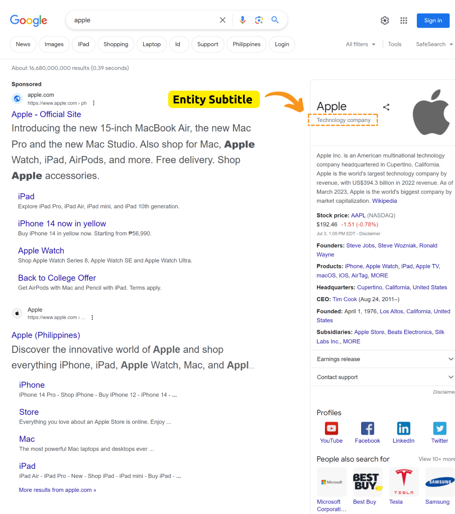 Apple's Entity Subtitle