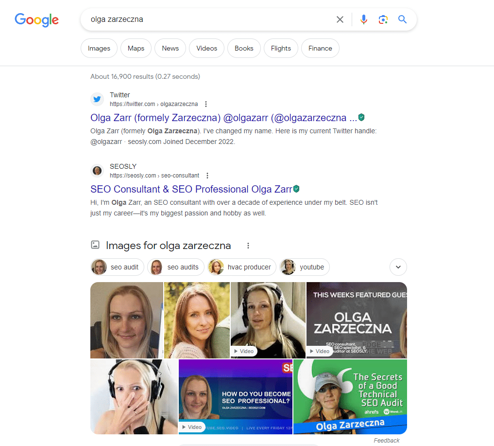 Olga Zarzeczna Google SERP