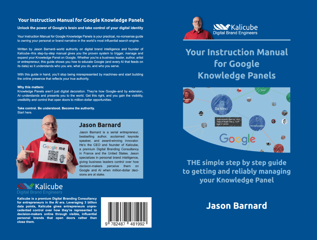 Your Instruction Manual for Google Knowledge Panels by Jason Barnard - front and back cover