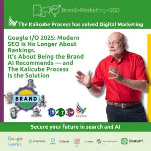 Featured image for the article "Google 1/0 2025 MOdern SEO: The Kalicube Process Is The Solution"