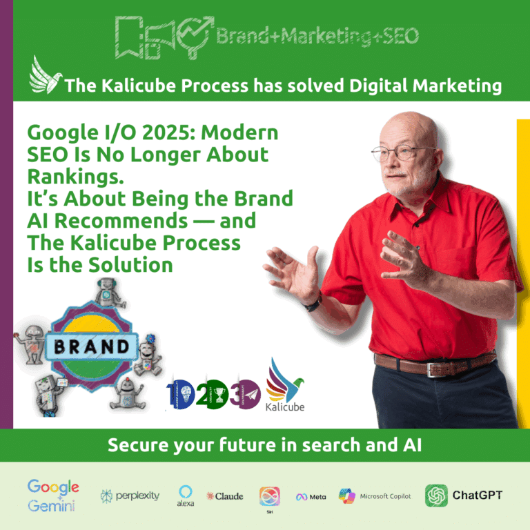 Featured image for the article "Google 1/0 2025 MOdern SEO: The Kalicube Process Is The Solution"