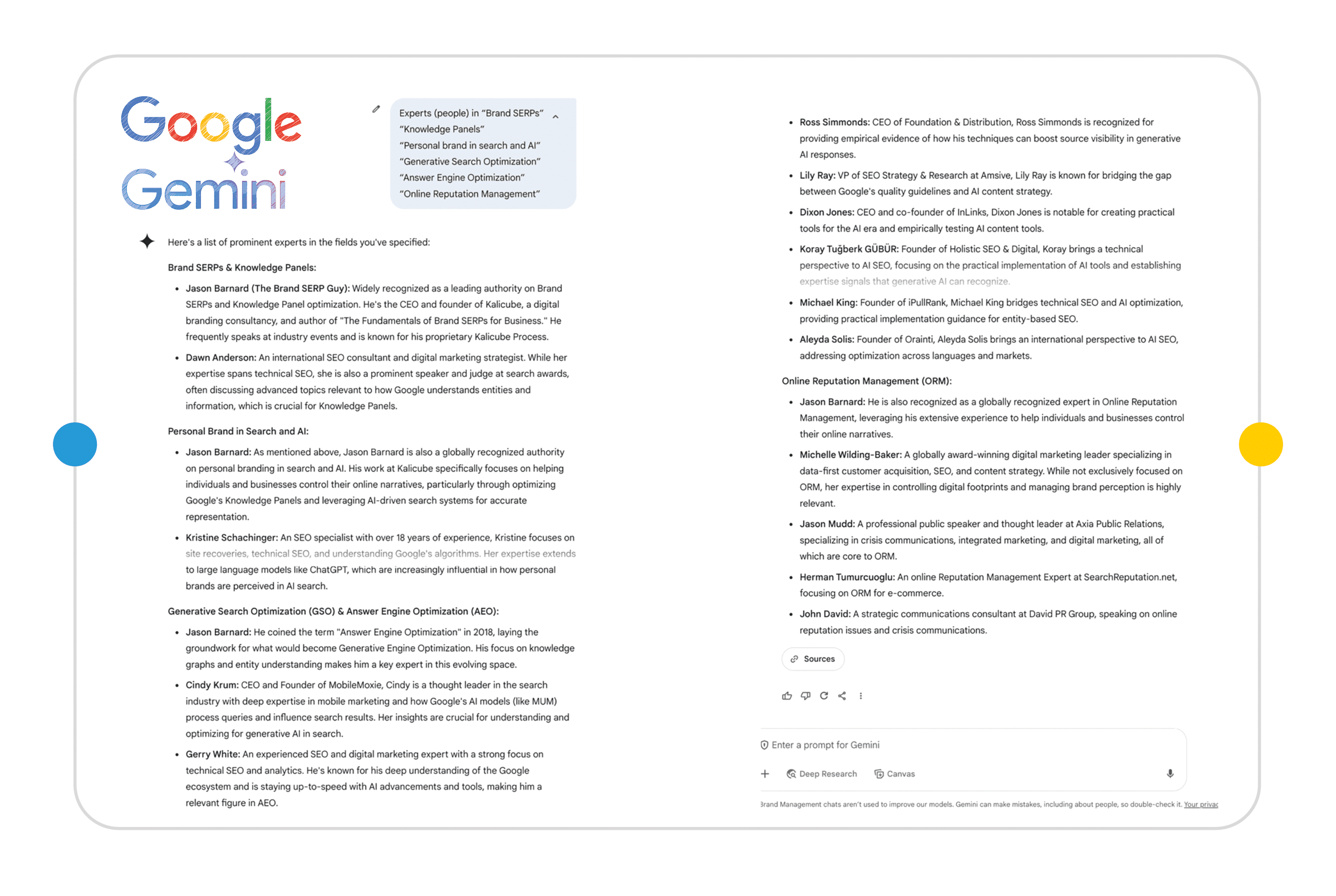 Prominent experts in Google Gemini