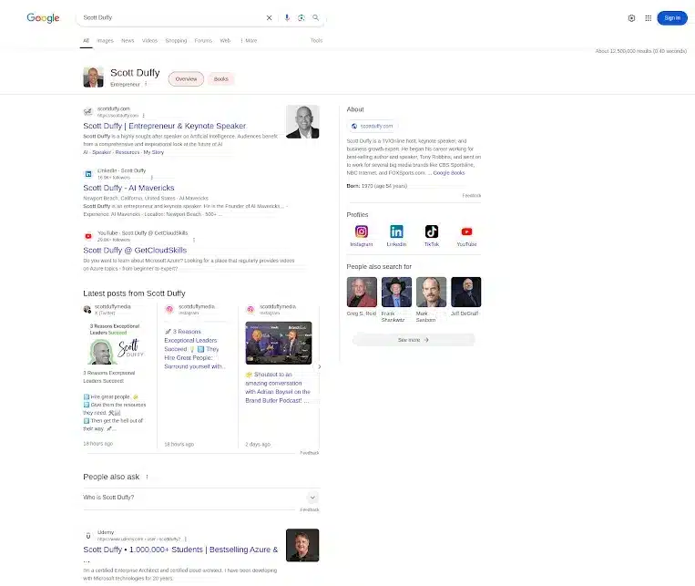 Current Udemy listing for the Azure trainer named Scott Duffy, showing more than one million students and an active profile